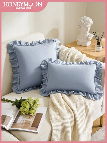 1pc Romantic French Ruffled Quilted Envelope Pillow Cover (Pillow Insert Not Included), Exquisite Romantic Decorative Pillow Sham For Bedroom/Dorm/Sofa/Lounge Chair, Great Gift For Loved Ones Or Frien