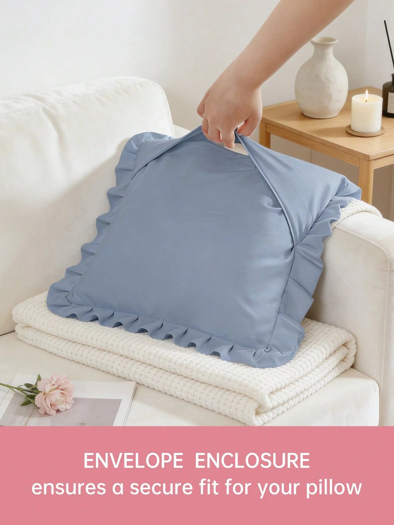 1pc Romantic French Ruffled Quilted Envelope Pillow Cover (Pillow Insert Not Included), Exquisite Romantic Decorative Pillow Sham For Bedroom/Dorm/Sofa/Lounge Chair, Great Gift For Loved Ones Or Frien