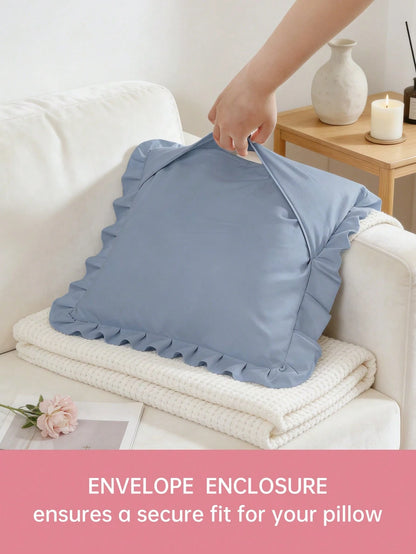 1pc Romantic French Ruffled Quilted Envelope Pillow Cover (Pillow Insert Not Included), Exquisite Romantic Decorative Pillow Sham For Bedroom/Dorm/Sofa/Lounge Chair, Great Gift For Loved Ones Or Frien