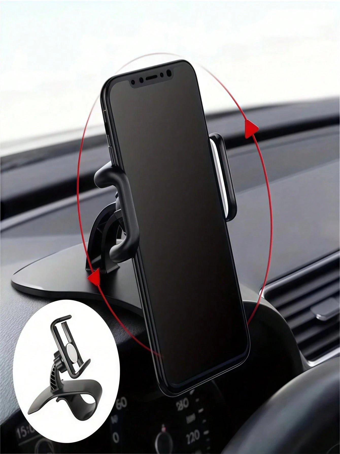 1pc Rotatable Car Phone Holder, Multifunctional Phone Stand, 360° Rotating Car Dashboard Phone Holder- Stable Gravity Lock, Anti-Shake, Air Vent Mount- Adjustable, Easy Installation, Compact Design