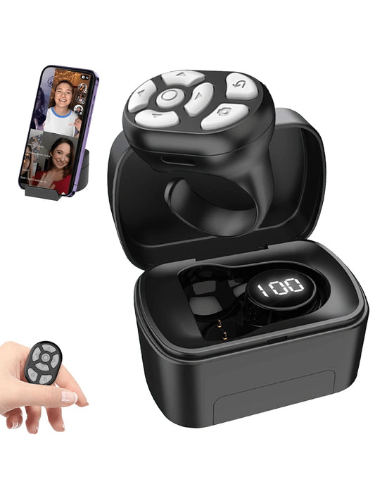 1pc Round Wireless Remote Control With Battery Display Rolling Ring, Suitable For E-Book Reading, Video Scrolling And Camera Shutter- USB Rechargeable, Long-Lasting Lithium Polymer Battery, Portable