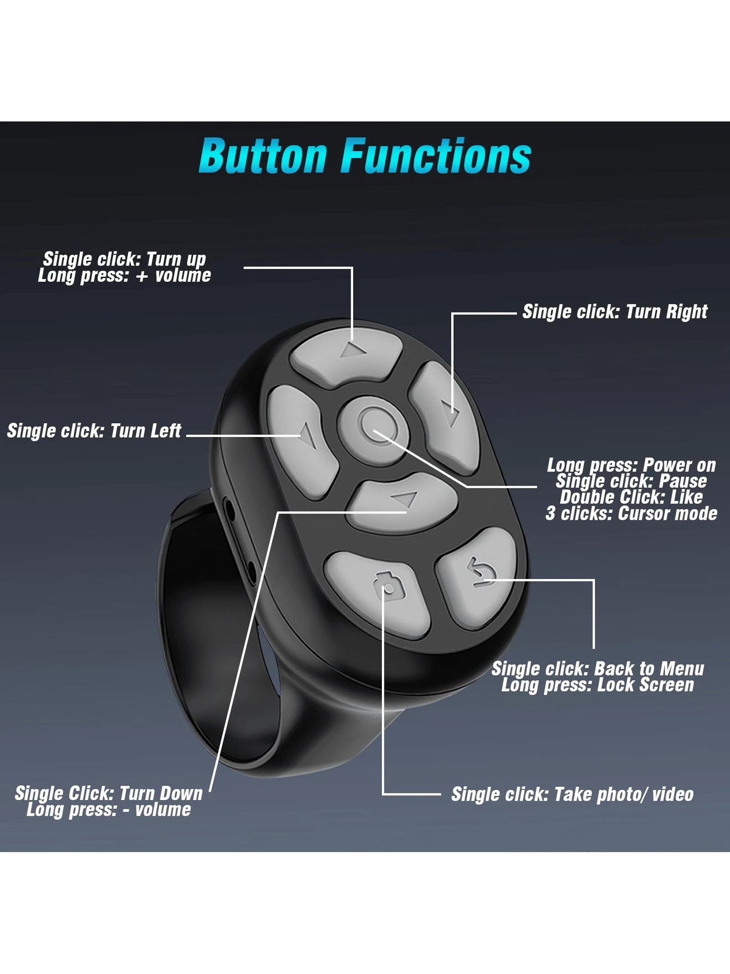 1pc Round Wireless Remote Control With Battery Display Rolling Ring, Suitable For E-Book Reading, Video Scrolling And Camera Shutter- USB Rechargeable, Long-Lasting Lithium Polymer Battery, Portable
