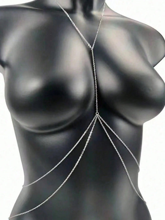 1pc Sexy Women's Body Chain, Multi-Layer Rhinestone Cross Bikini Bra Body Jewelry, Summer Beach Vacation Crystal Belly Waist Chain, Party Essential X-Shaped Waist Chain (Material Is Iron, Please Do No