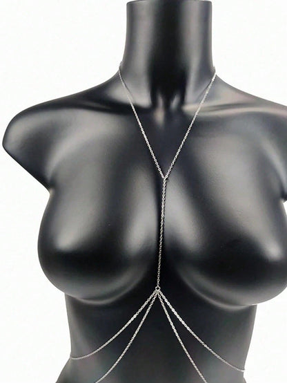 1pc Sexy Women's Body Chain, Multi-Layer Rhinestone Cross Bikini Bra Body Jewelry, Summer Beach Vacation Crystal Belly Waist Chain, Party Essential X-Shaped Waist Chain (Material Is Iron, Please Do No