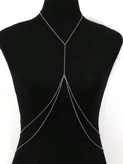 1pc Sexy Women's Body Chain, Multi-Layer Rhinestone Cross Bikini Bra Body Jewelry, Summer Beach Vacation Crystal Belly Waist Chain, Party Essential X-Shaped Waist Chain (Material Is Iron, Please Do No