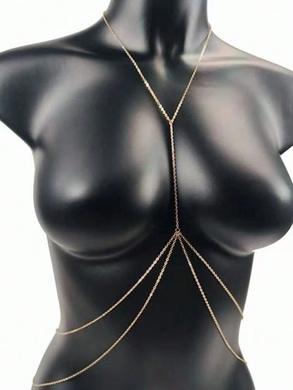 1pc Sexy Women's Body Chain, Multi-Layer Rhinestone Cross Bikini Bra Body Jewelry, Summer Beach Vacation Crystal Belly Waist Chain, Party Essential X-Shaped Waist Chain (Material Is Iron, Please Do No