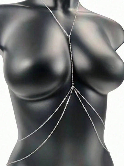 1pc Sexy Women's Body Chain, Multi-Layer Rhinestone Cross Bikini Bra Body Jewelry, Summer Beach Vacation Crystal Belly Waist Chain, Party Essential X-Shaped Waist Chain (Material Is Iron, Please Do No