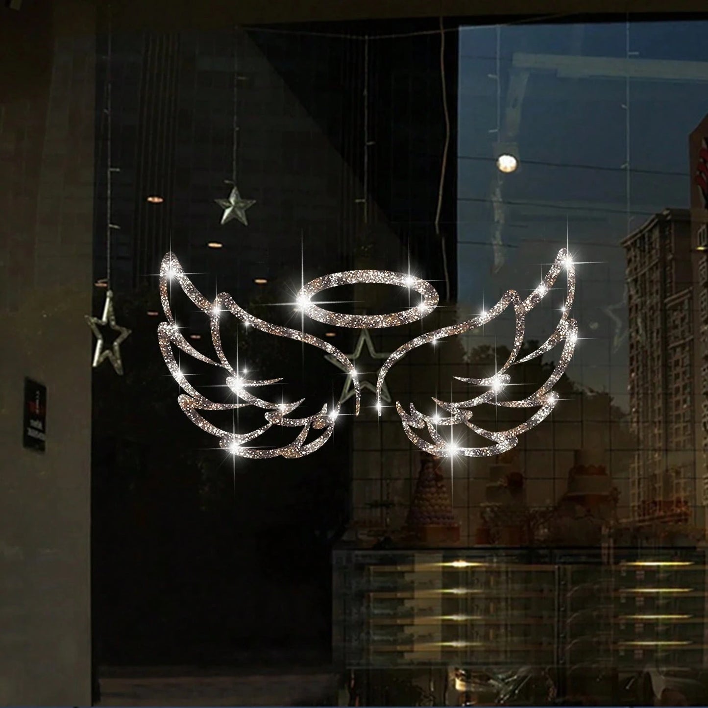 1pc Shiny Crystal Angel Wings Vinyl Decal Sticker- Suitable For Cars, Trucks, Windows, Walls, Cups, Laptops, Etc.