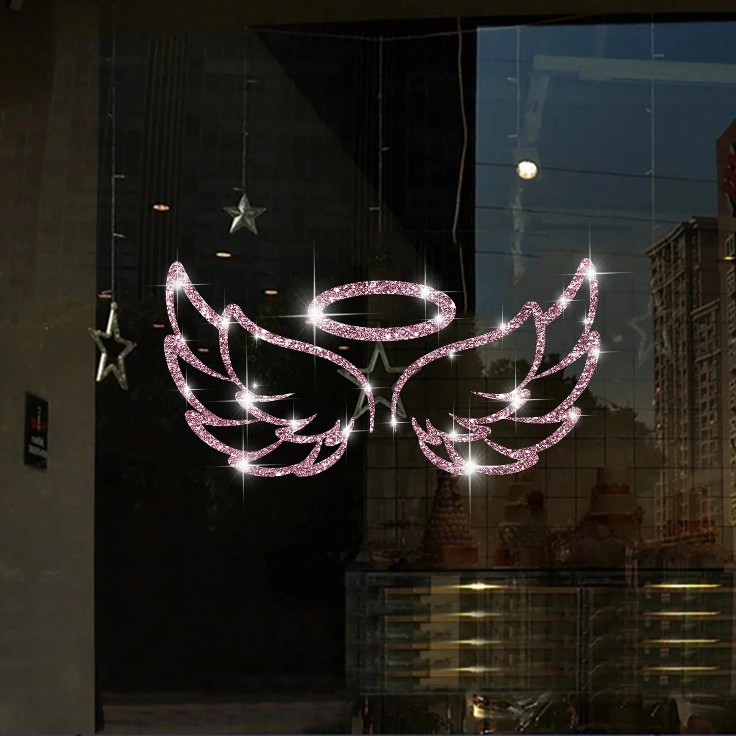 1pc Shiny Crystal Angel Wings Vinyl Decal Sticker- Suitable For Cars, Trucks, Windows, Walls, Cups, Laptops, Etc.