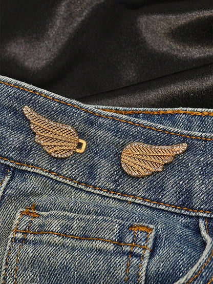 1pc Shiny Wing Shaped Waist Buckle, Metal Alloy Adjustable Clip For Jeans, Detachable & Without Nailing