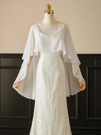 1pc Short Chiffon Bridal Cape, Women Pullover Shawl To Pair With Dress And Vest Fall Clothes For Women