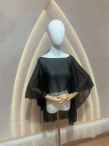 1pc Short Chiffon Bridal Cape, Women Pullover Shawl To Pair With Dress And Vest Fall Clothes For Women