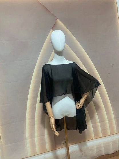 1pc Short Chiffon Bridal Cape, Women Pullover Shawl To Pair With Dress And Vest Fall Clothes For Women