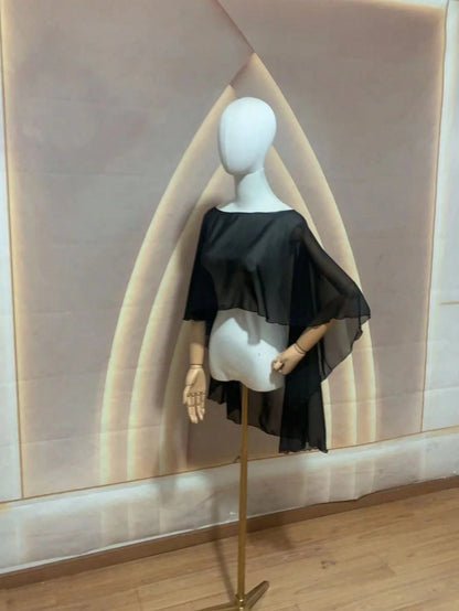 1pc Short Chiffon Bridal Cape, Women Pullover Shawl To Pair With Dress And Vest Fall Clothes For Women