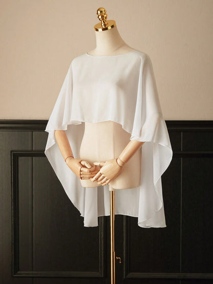 1pc Short Chiffon Bridal Cape, Women Pullover Shawl To Pair With Dress And Vest Fall Clothes For Women