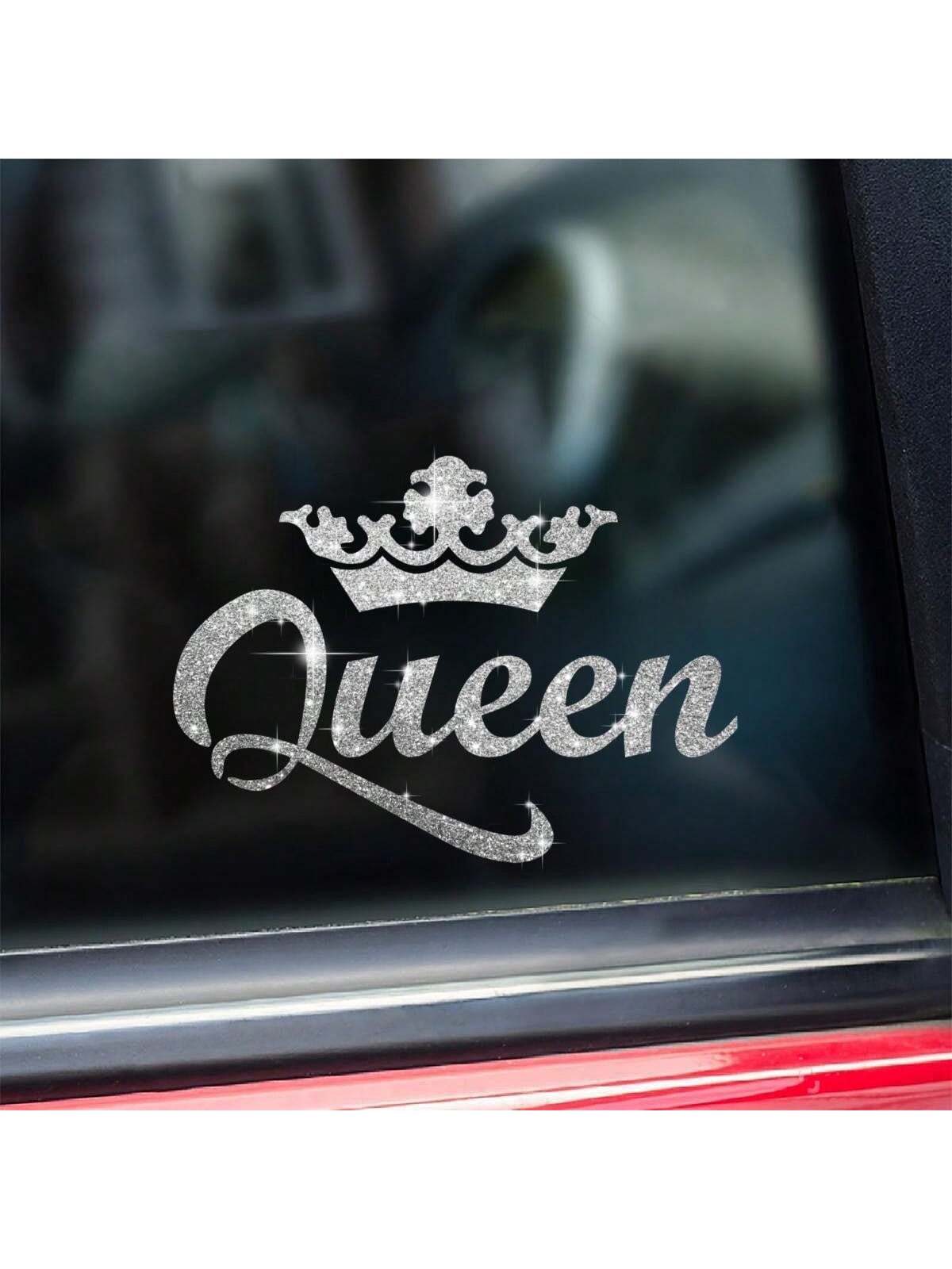 1pc Silver Crown Queen Car Sticker, Rhinestone Shiny Fashionable Waterproof Vinyl Decal, Suitable For Car, Laptop, Cup, Window And More
