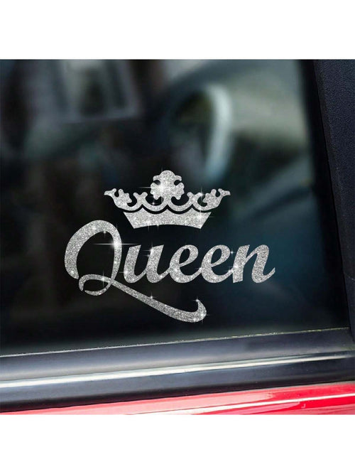1pc Silver Crown Queen Car Sticker, Rhinestone Shiny Fashionable Waterproof Vinyl Decal, Suitable For Car, Laptop, Cup, Window And More