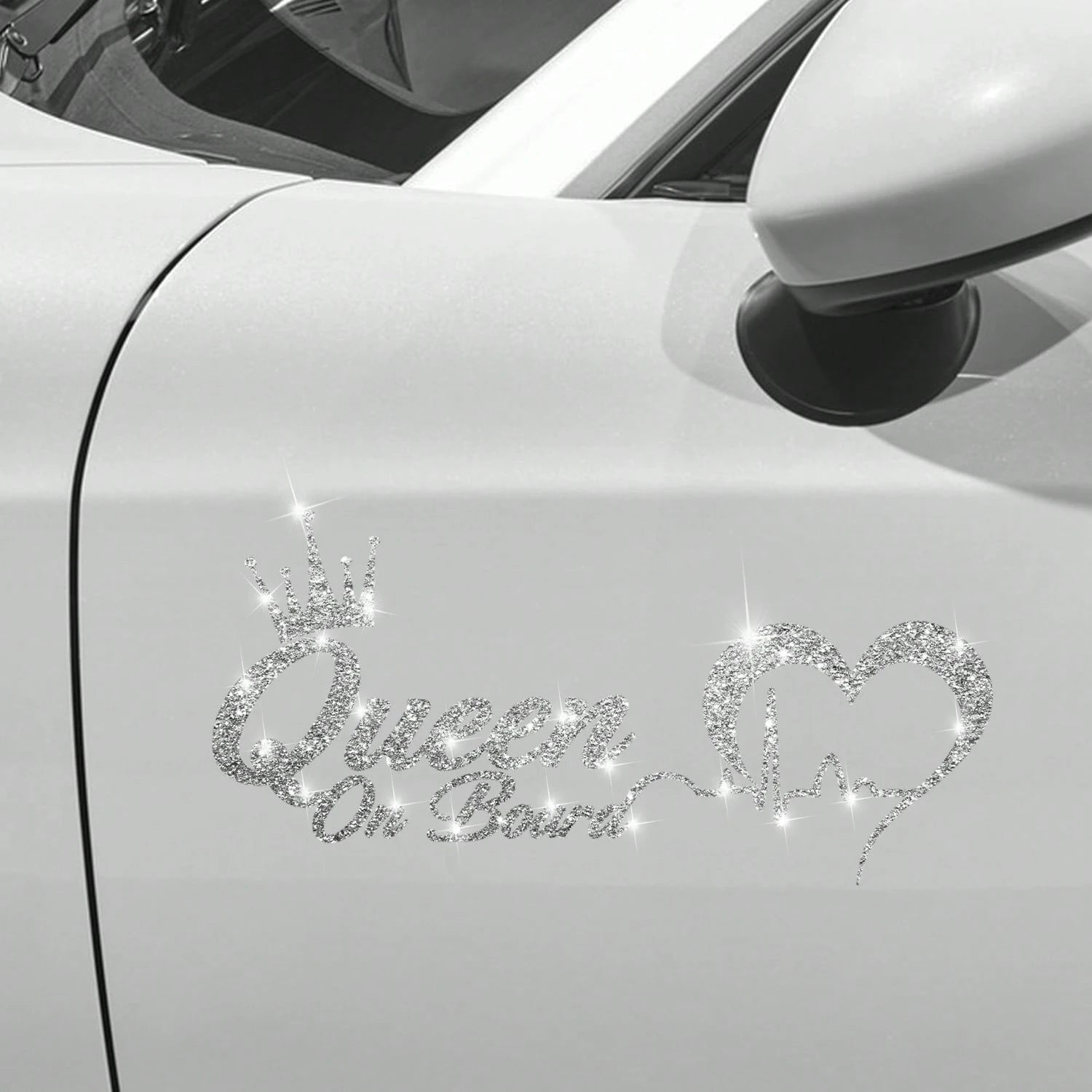 1pc Silver Crown Queen Car Sticker, Rhinestone Shiny Fashionable Waterproof Vinyl Decal, Suitable For Car, Laptop, Cup, Window And More