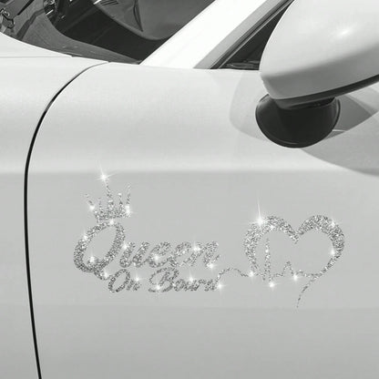 1pc Silver Crown Queen Car Sticker, Rhinestone Shiny Fashionable Waterproof Vinyl Decal, Suitable For Car, Laptop, Cup, Window And More