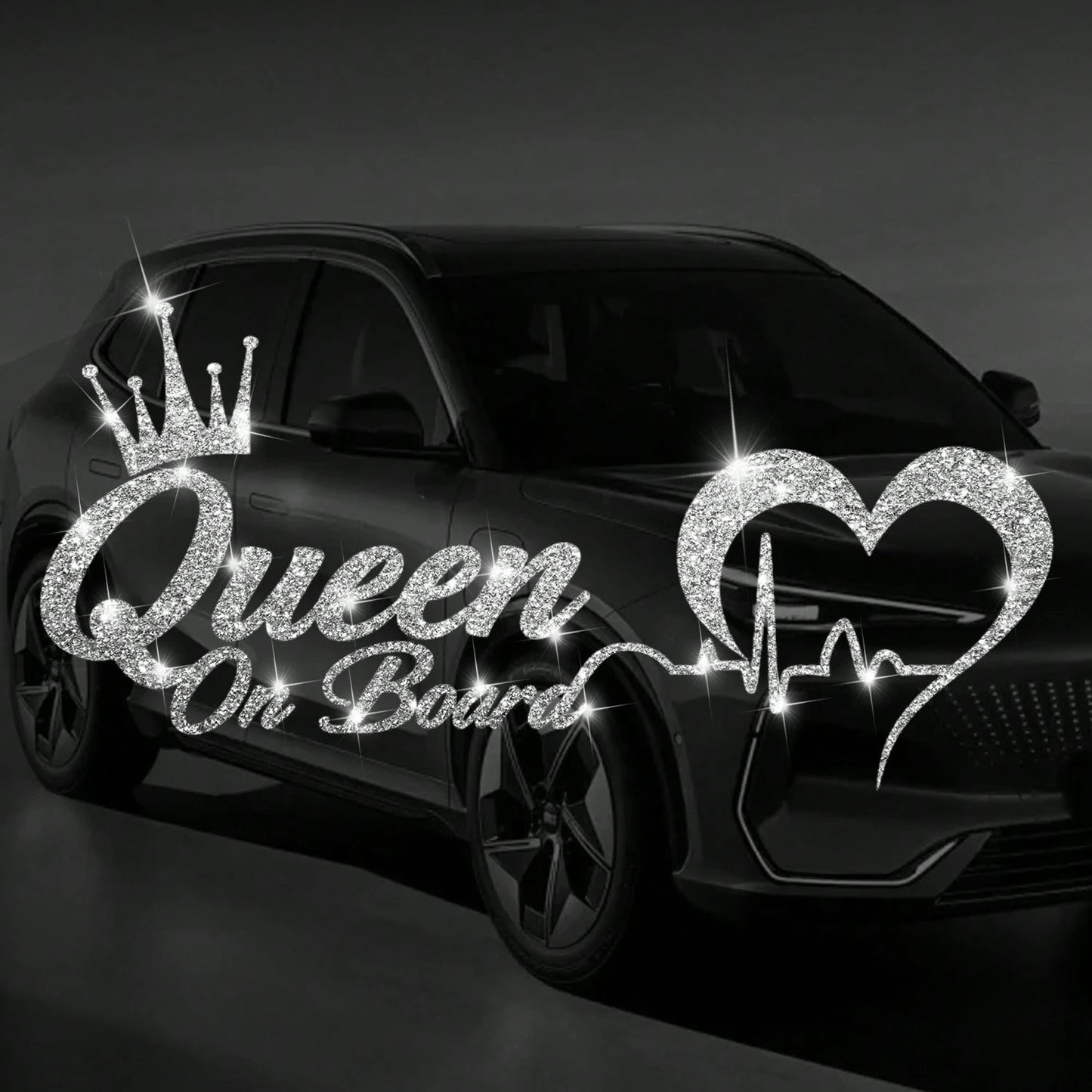 1pc Silver Crown Queen Car Sticker, Rhinestone Shiny Fashionable Waterproof Vinyl Decal, Suitable For Car, Laptop, Cup, Window And More