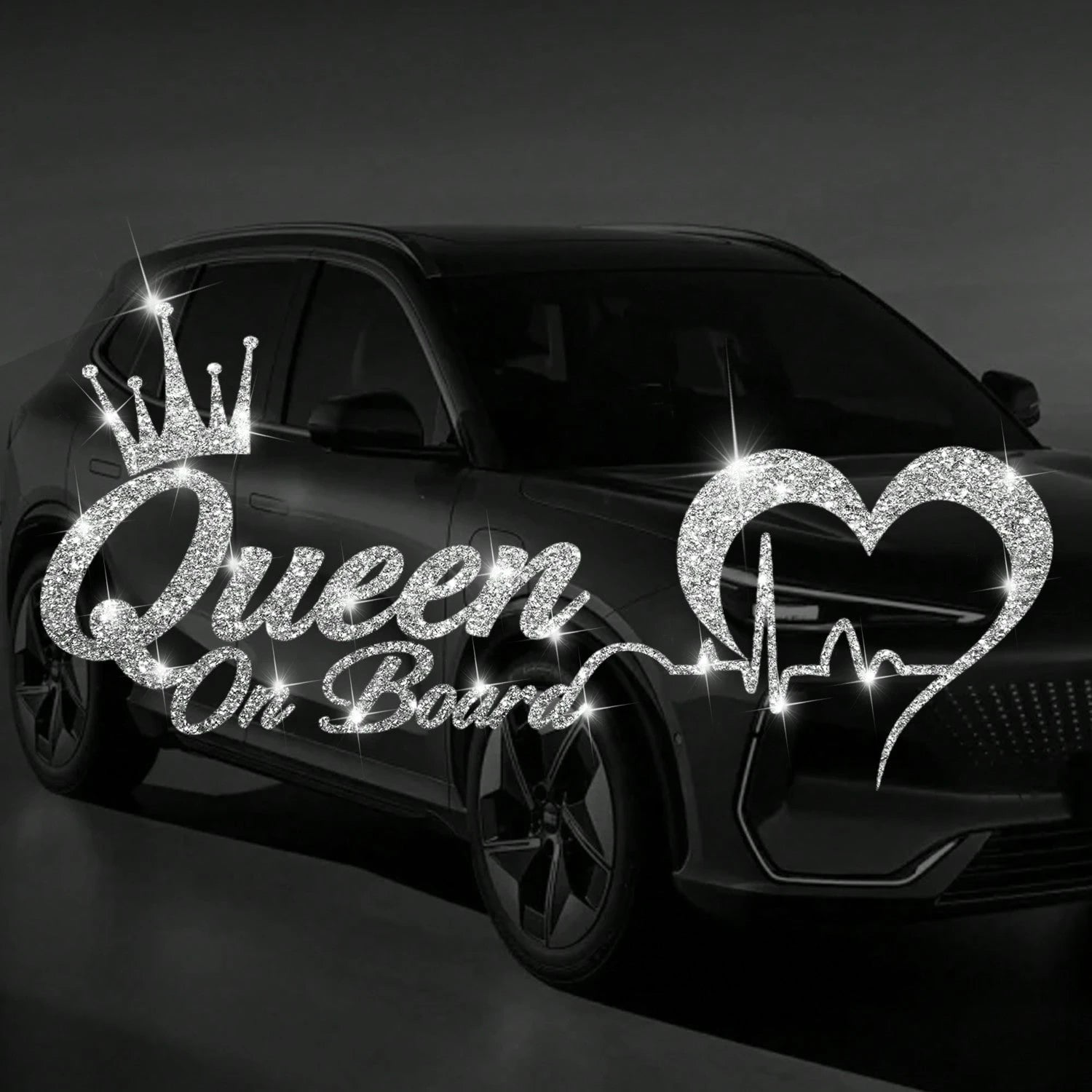 1pc Silver Crown Queen Car Sticker, Rhinestone Shiny Fashionable Waterproof Vinyl Decal, Suitable For Car, Laptop, Cup, Window And More