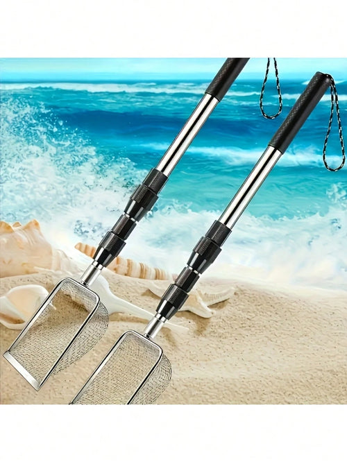 1pc Silver Large Beach Scoop, Shovel Sieve, Filter Debris, Telescopic Adjustable, Lightweight And Compact, Suitable For Adults And Children, Ergonomic Design, Garden Tool, Also For Pet Waste Cleanup