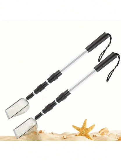 1pc Silver Large Beach Scoop, Shovel Sieve, Filter Debris, Telescopic Adjustable, Lightweight And Compact, Suitable For Adults And Children, Ergonomic Design, Garden Tool, Also For Pet Waste Cleanup