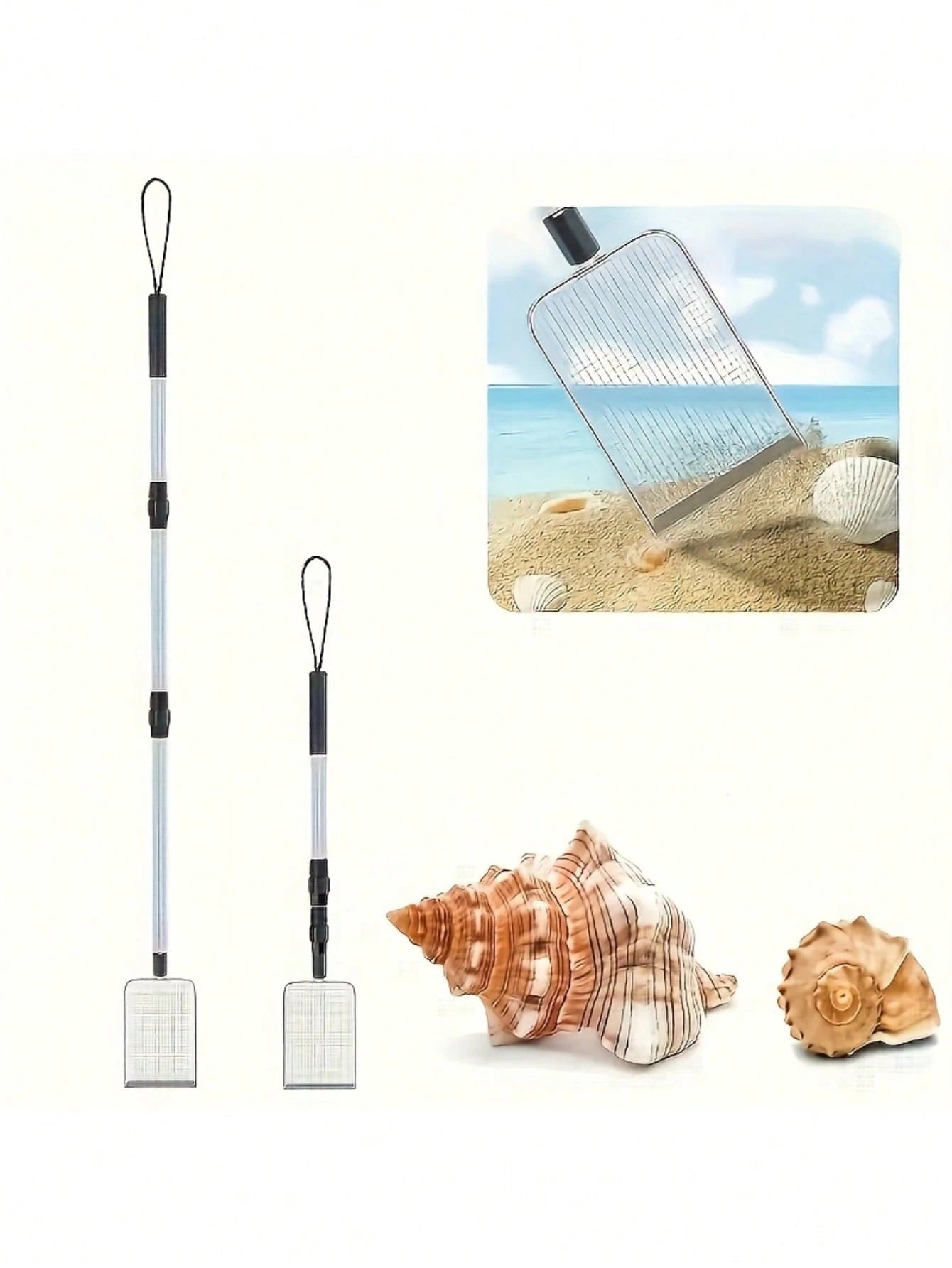 1pc Silver Large Beach Scoop, Shovel Sieve, Filter Debris, Telescopic Adjustable, Lightweight And Compact, Suitable For Adults And Children, Ergonomic Design, Garden Tool, Also For Pet Waste Cleanup