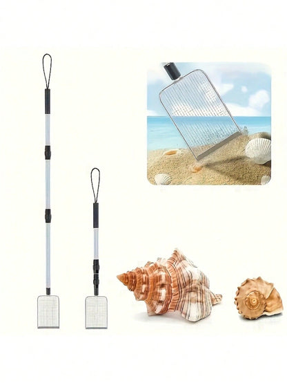 1pc Silver Large Beach Scoop, Shovel Sieve, Filter Debris, Telescopic Adjustable, Lightweight And Compact, Suitable For Adults And Children, Ergonomic Design, Garden Tool, Also For Pet Waste Cleanup