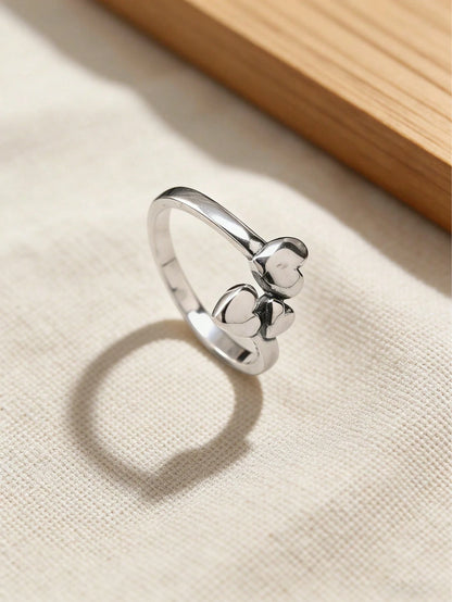 1pc Simple Unique 925 Hot Selling Sterling Silver Heart To Heart Ring Adorned Hearts Ring Light Cable Chain Bohemian Style High-End Light Luxury DIY Pendant Women Fine Jewelry Valentine's Day Gifts JA