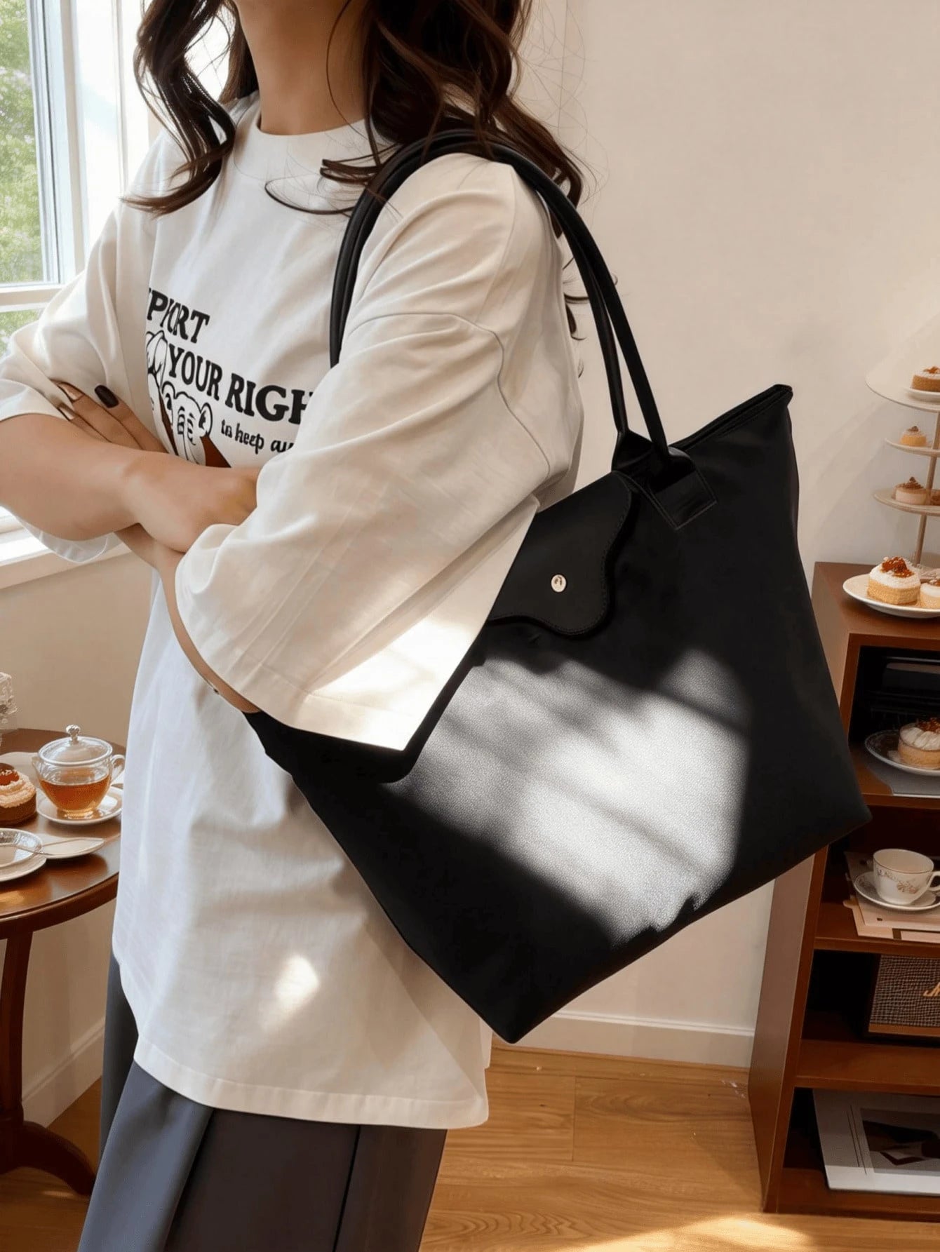 1pc Simple Versatile Casual Solid Color Large Zipper Big Capacity Shoulder Tote Bag For Women, Suitable For Shopping, Vacation, Work, Commuting.,Business Professional Women