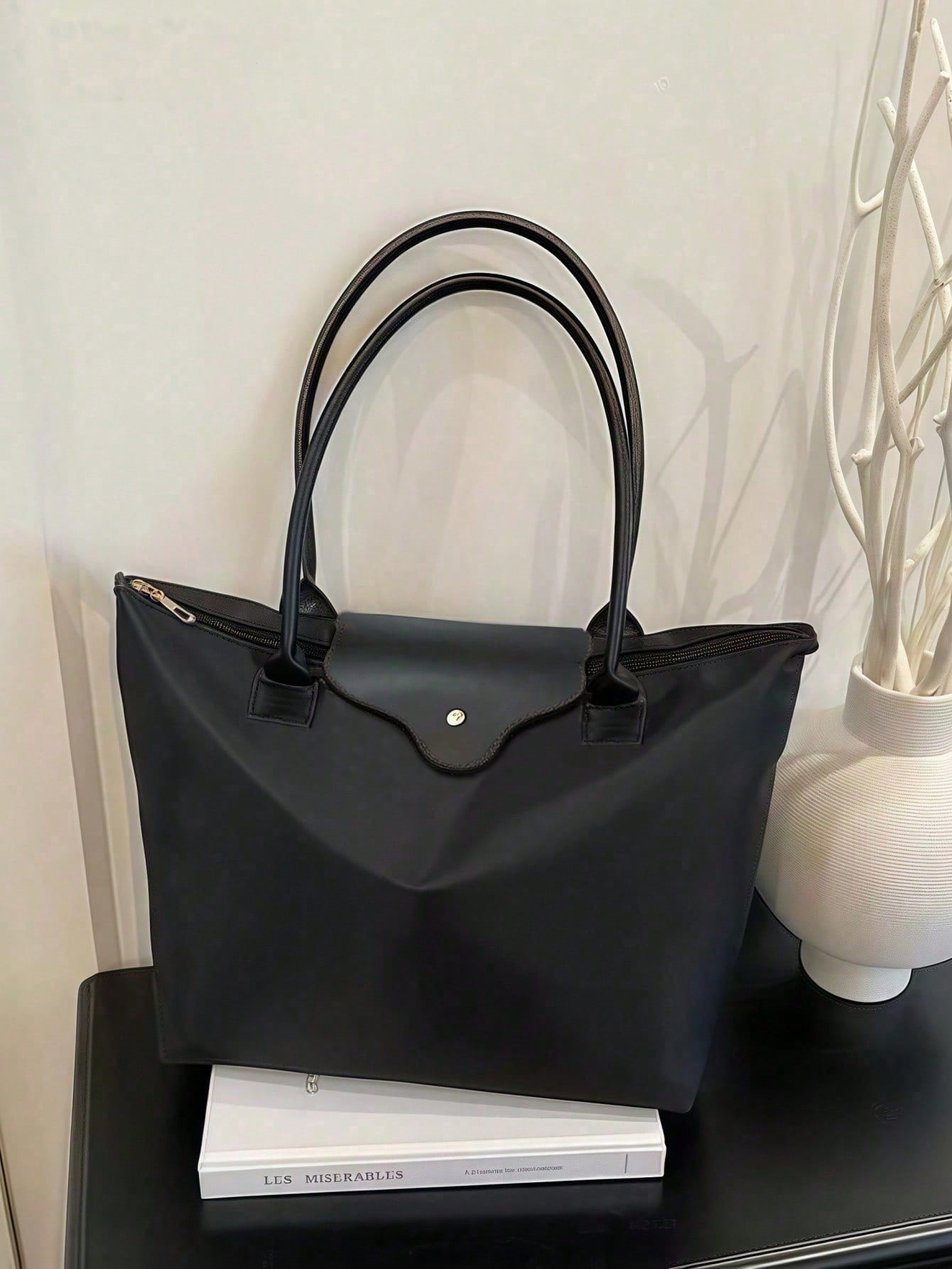 1pc Simple Versatile Casual Solid Color Large Zipper Big Capacity Shoulder Tote Bag For Women, Suitable For Shopping, Vacation, Work, Commuting.,Business Professional Women