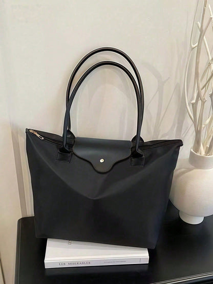 1pc Simple Versatile Casual Solid Color Large Zipper Big Capacity Shoulder Tote Bag For Women, Suitable For Shopping, Vacation, Work, Commuting.,Business Professional Women
