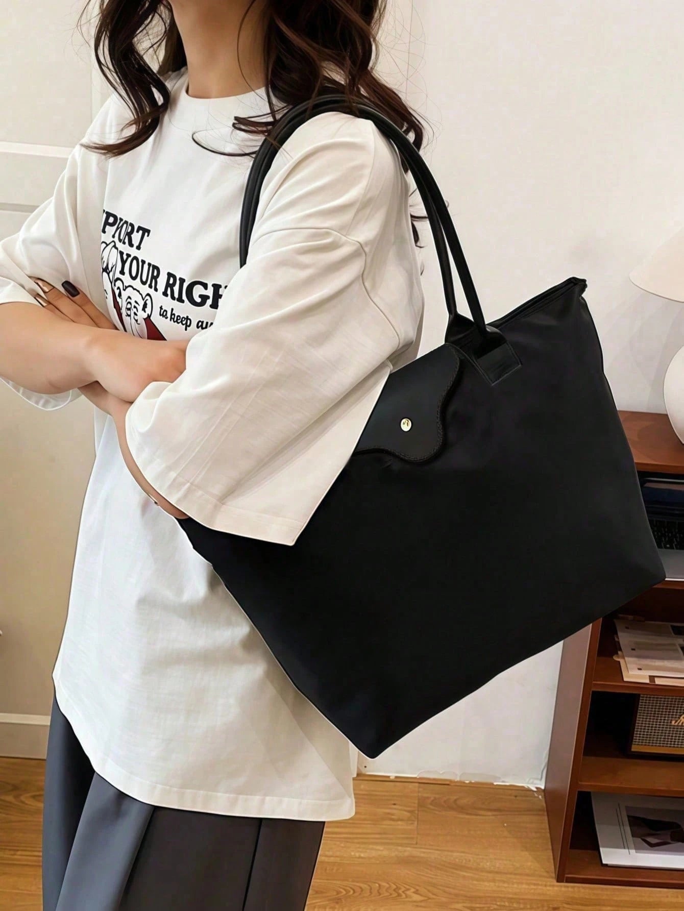 1pc Simple Versatile Casual Solid Color Large Zipper Big Capacity Shoulder Tote Bag For Women, Suitable For Shopping, Vacation, Work, Commuting.,Business Professional Women