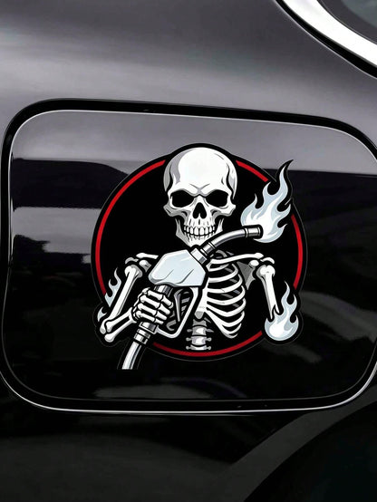 1pc Skeleton Hand Holding Burning Oil Pump Creative Fuel Tank Cap Sticker, Personalized Cool Decorative Decal, Waterproof Durable Sticker For Car, Truck, Motorcycle