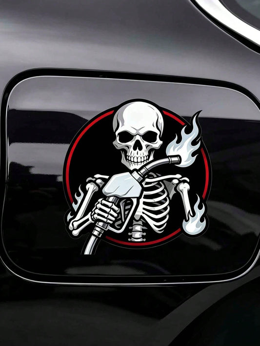 1pc Skeleton Hand Holding Burning Oil Pump Creative Fuel Tank Cap Sticker, Personalized Cool Decorative Decal, Waterproof Durable Sticker For Car, Truck, Motorcycle