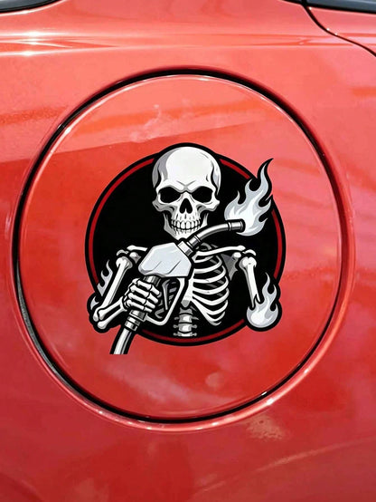 1pc Skeleton Hand Holding Burning Oil Pump Creative Fuel Tank Cap Sticker, Personalized Cool Decorative Decal, Waterproof Durable Sticker For Car, Truck, Motorcycle