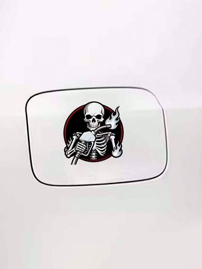 1pc Skeleton Hand Holding Burning Oil Pump Creative Fuel Tank Cap Sticker, Personalized Cool Decorative Decal, Waterproof Durable Sticker For Car, Truck, Motorcycle