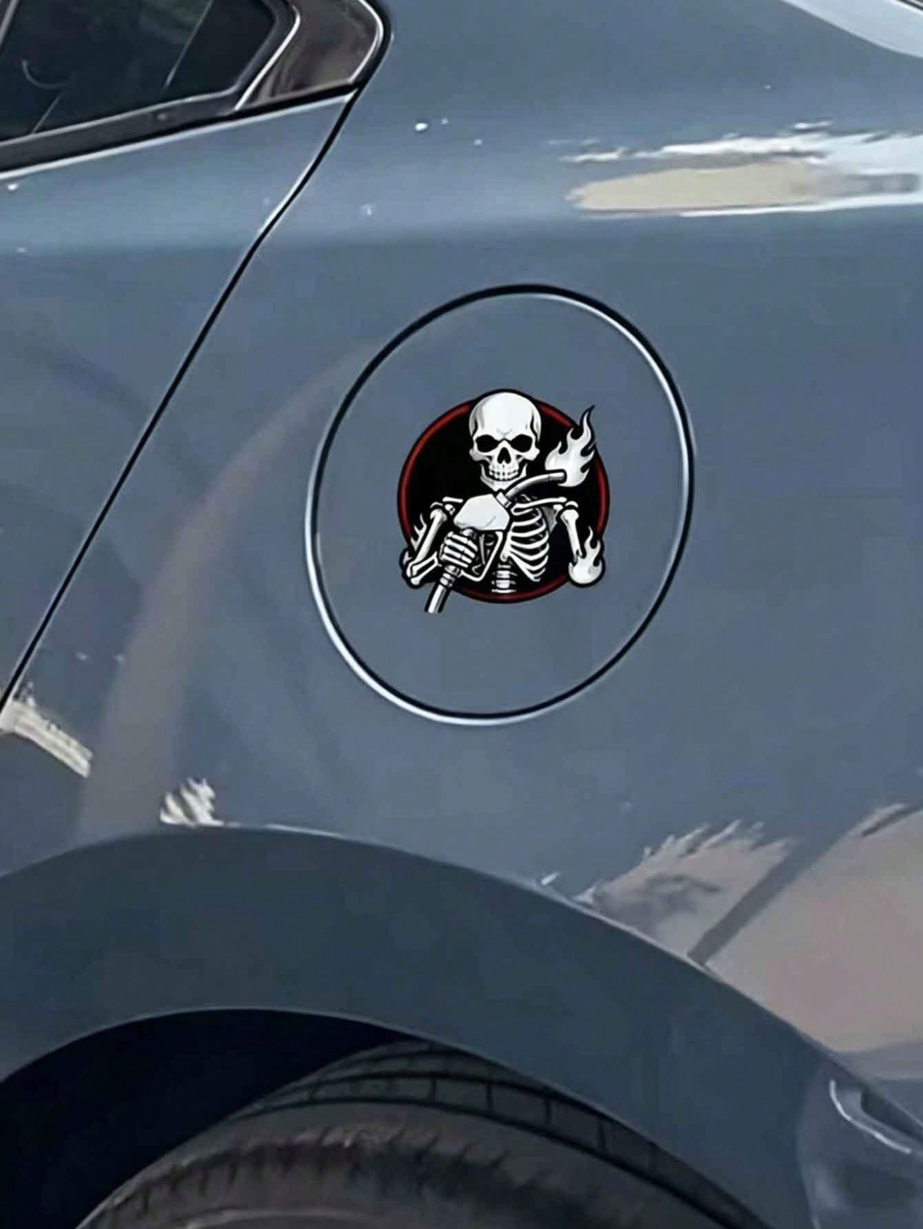 1pc Skeleton Hand Holding Burning Oil Pump Creative Fuel Tank Cap Sticker, Personalized Cool Decorative Decal, Waterproof Durable Sticker For Car, Truck, Motorcycle