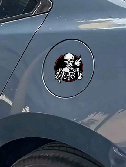 1pc Skeleton Hand Holding Burning Oil Pump Creative Fuel Tank Cap Sticker, Personalized Cool Decorative Decal, Waterproof Durable Sticker For Car, Truck, Motorcycle