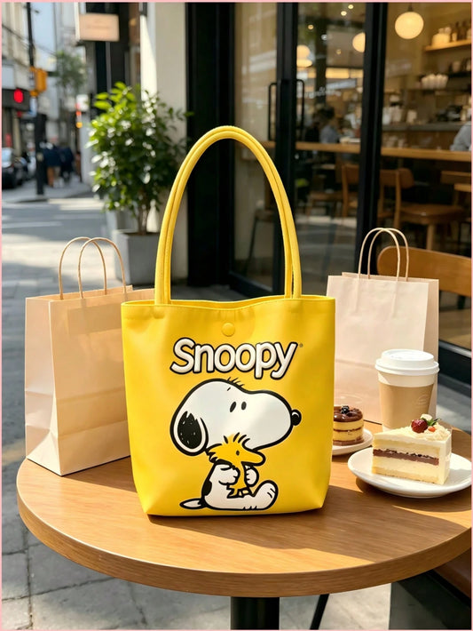 1pc Snoopy Print Yellow Canvas Tote Bag, Large Capacity, Suitable For Travel, Shopping And Daily Use, Perfect As A Gift For Birthday, Valentine's Day, Back To School And Graduation Season