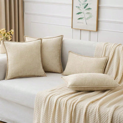 1pc Soft & Comfortable Beige Sherpa Pillow Cover With Sewn Edges, Suitable For Sofa And Bed, Spring/Summer