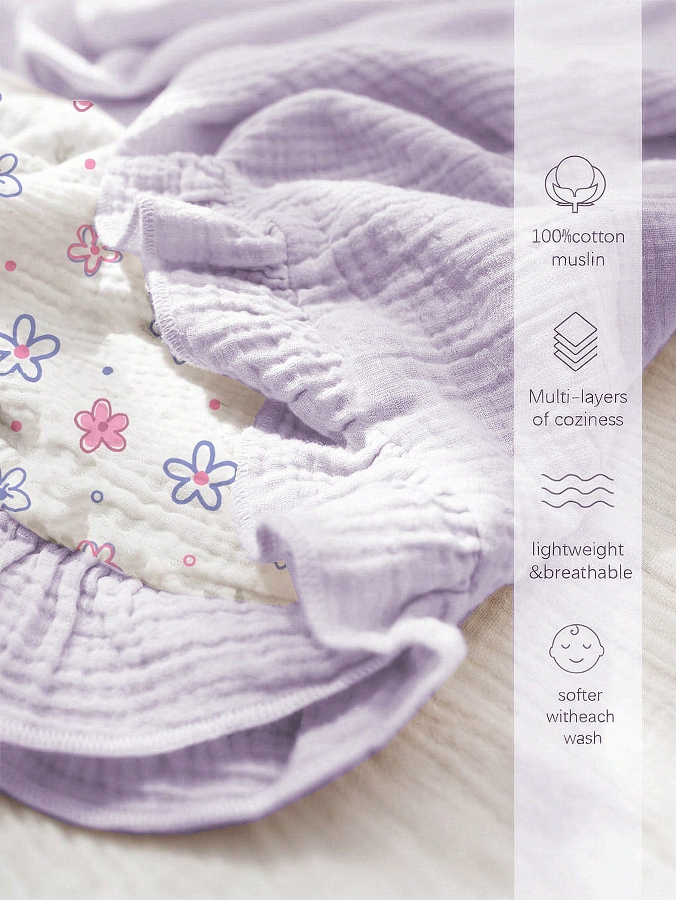 1pc Soft Cotton Floral Baby Blanket, Sweet Ruffle Edge Infant Cotton Blanket