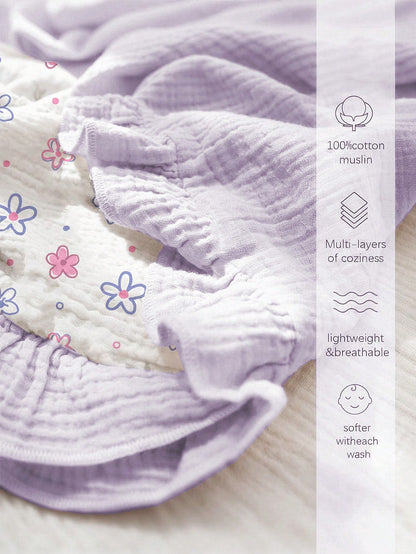 1pc Soft Cotton Floral Baby Blanket, Sweet Ruffle Edge Infant Cotton Blanket