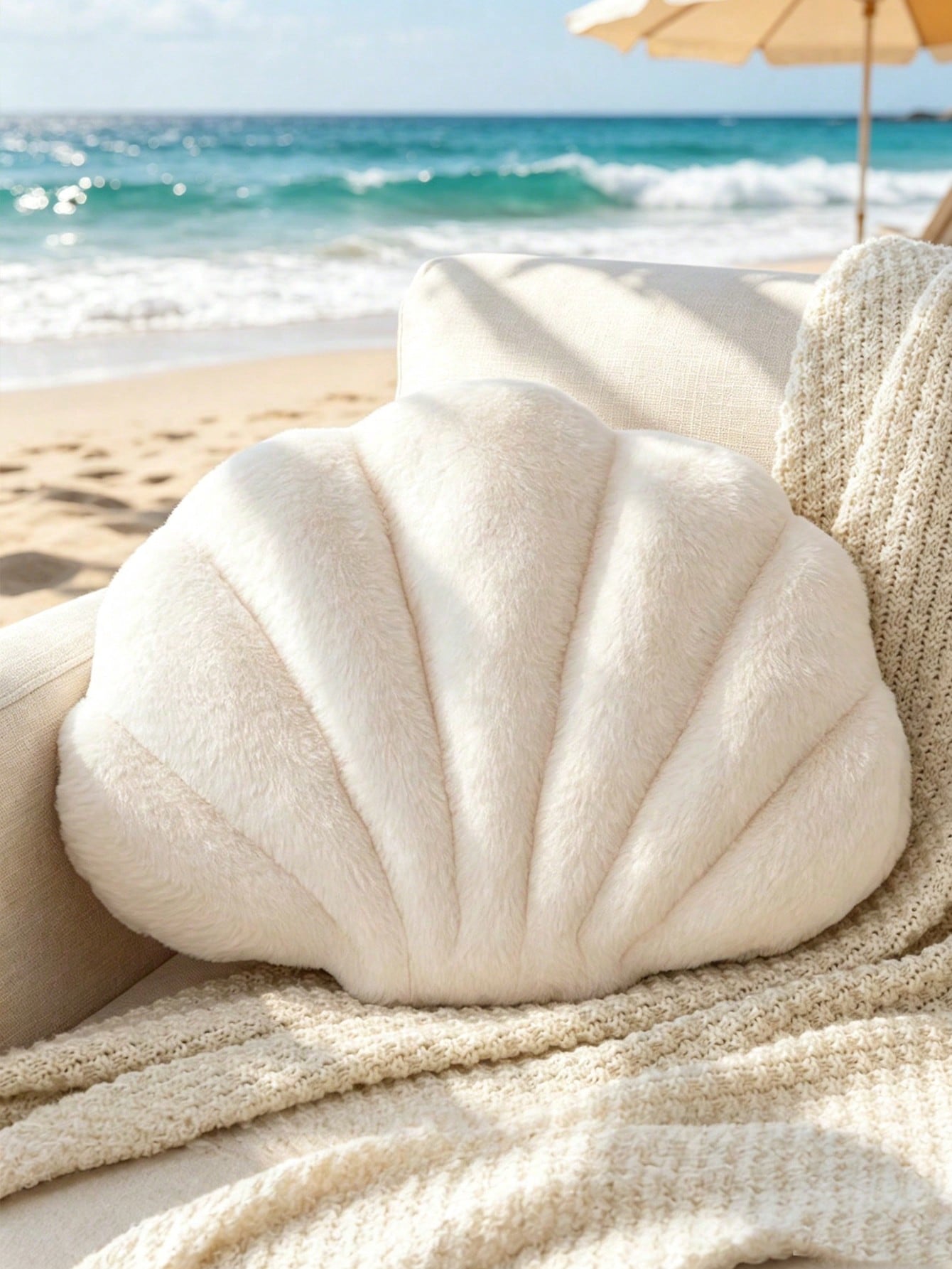 1pc Soft Faux Fur Shell Decorative Pillow, Suitable For Sofa/Bed, Shell Shaped Decor Pillow For Ocean Style, Fashion Beach Cushion, Bedroom/Outdoor Garden Decor, Summer Gift