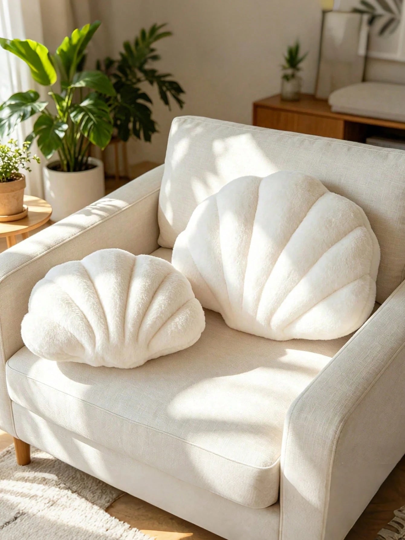 1pc Soft Faux Fur Shell Decorative Pillow, Suitable For Sofa/Bed, Shell Shaped Decor Pillow For Ocean Style, Fashion Beach Cushion, Bedroom/Outdoor Garden Decor, Summer Gift