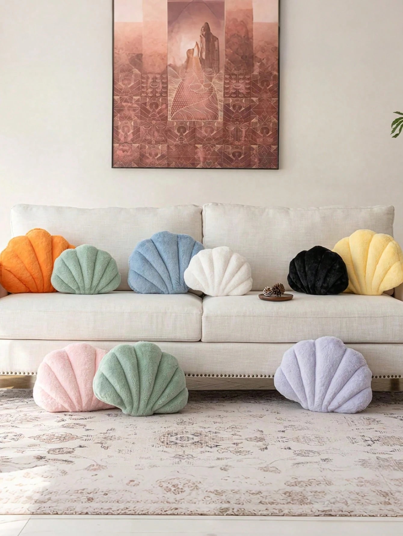 1pc Soft Faux Fur Shell Decorative Pillow, Suitable For Sofa/Bed, Shell Shaped Decor Pillow For Ocean Style, Fashion Beach Cushion, Bedroom/Outdoor Garden Decor, Summer Gift