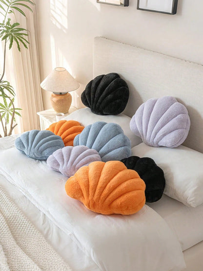 1pc Soft Faux Fur Shell Decorative Pillow, Suitable For Sofa/Bed, Shell Shaped Decor Pillow For Ocean Style, Fashion Beach Cushion, Bedroom/Outdoor Garden Decor, Summer Gift