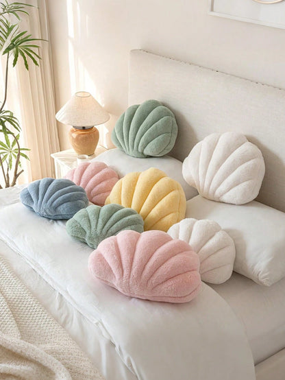 1pc Soft Faux Fur Shell Decorative Pillow, Suitable For Sofa/Bed, Shell Shaped Decor Pillow For Ocean Style, Fashion Beach Cushion, Bedroom/Outdoor Garden Decor, Summer Gift
