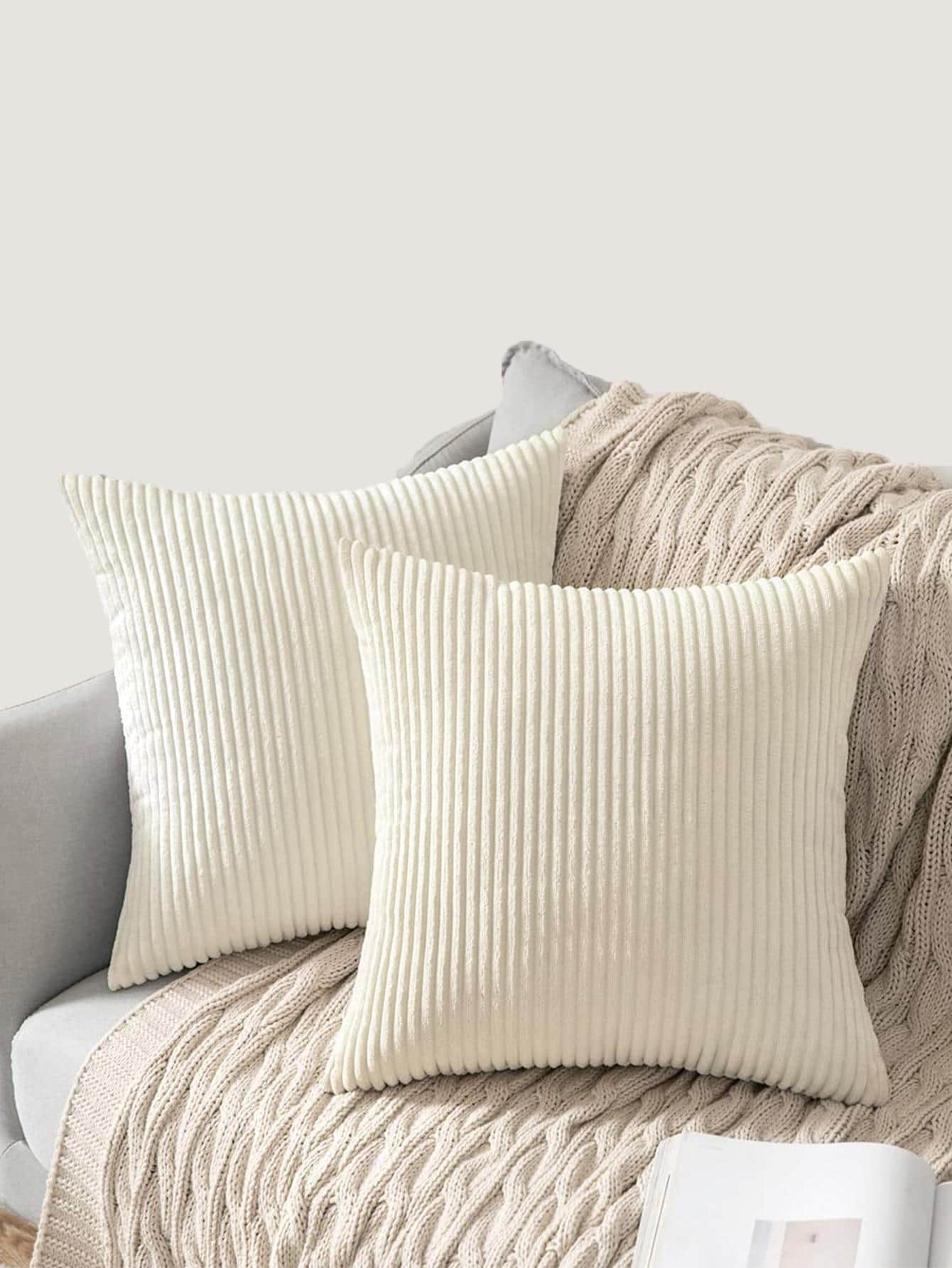 1pc Solid Color Cushion Cover Without Filler, Modern Woven Fabric Throw Pillow Cover For Household